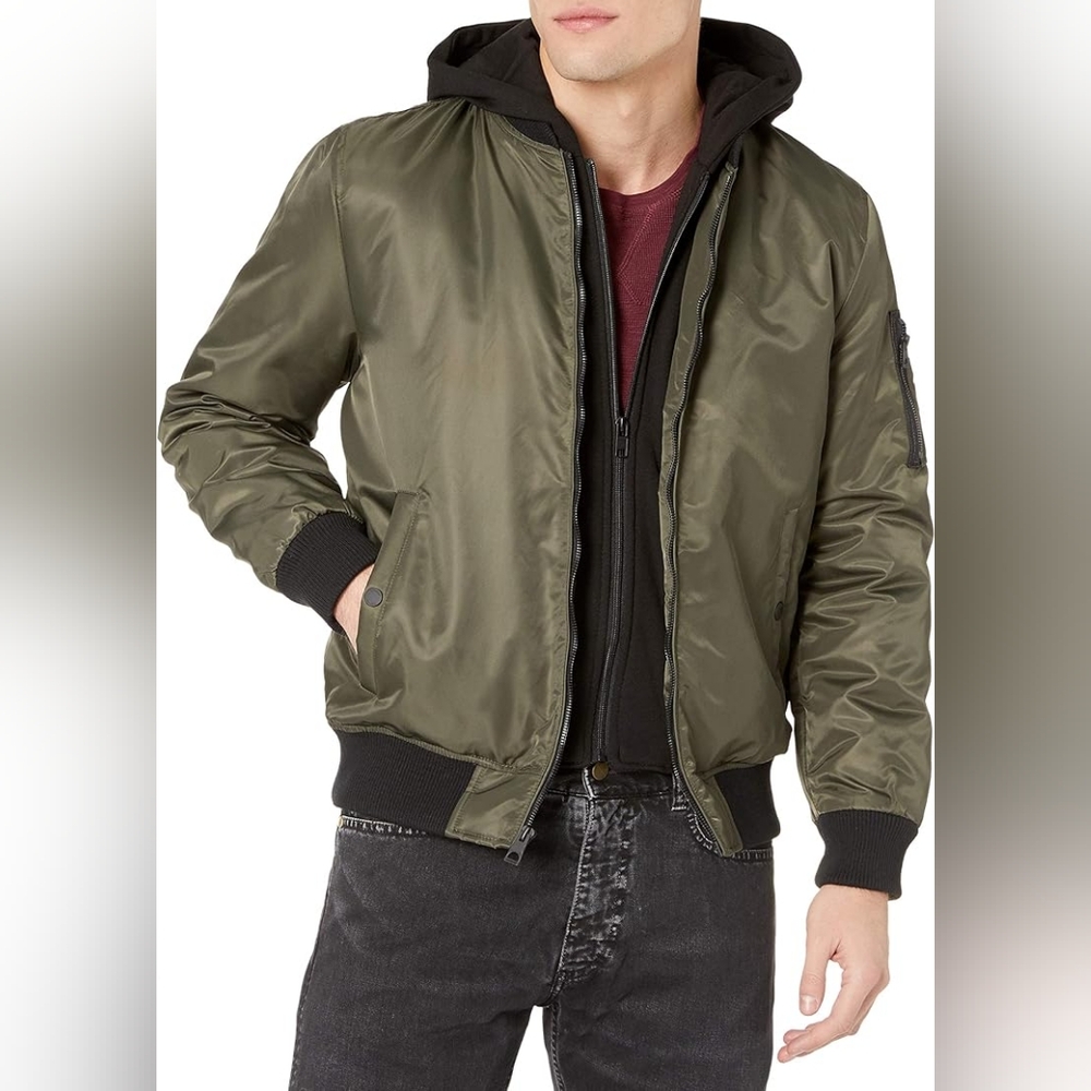 Men's Army Green Bomber Jacket Xxl Guess
